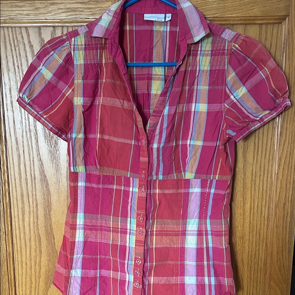 next Tops - next Pink and Yellow Plaid Short Sleeve Button-Up Shirt